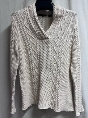 Jeanne Pierre Cable Knit Sweater Women Size M Cream 100% Cotton Grannycore